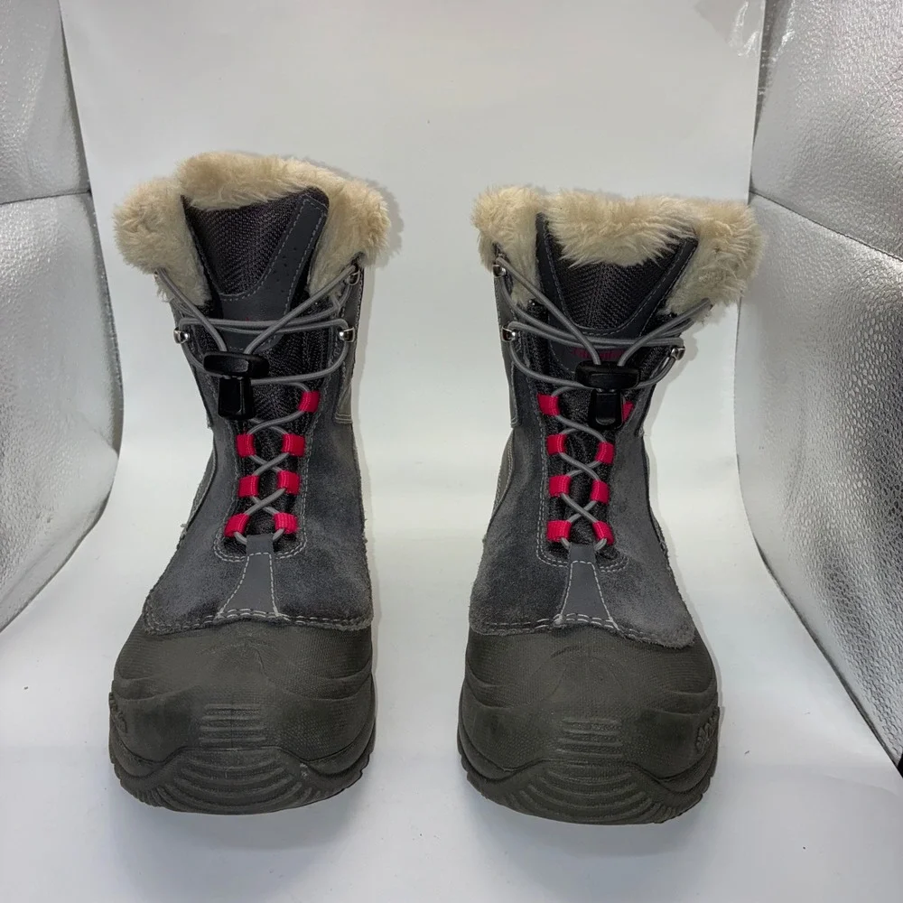Columbia Omni-Heat Winter Boots Grey Pink Faux Fur Suede‎ Snow Boots Womens